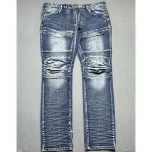 Smoke Rise Jeans Mens 40x34 Biker Moto Zipper Slim Taper Skinny Stretch Y2K